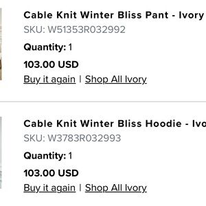 ALO cableknit set, worn once, size medium top and size small bottom